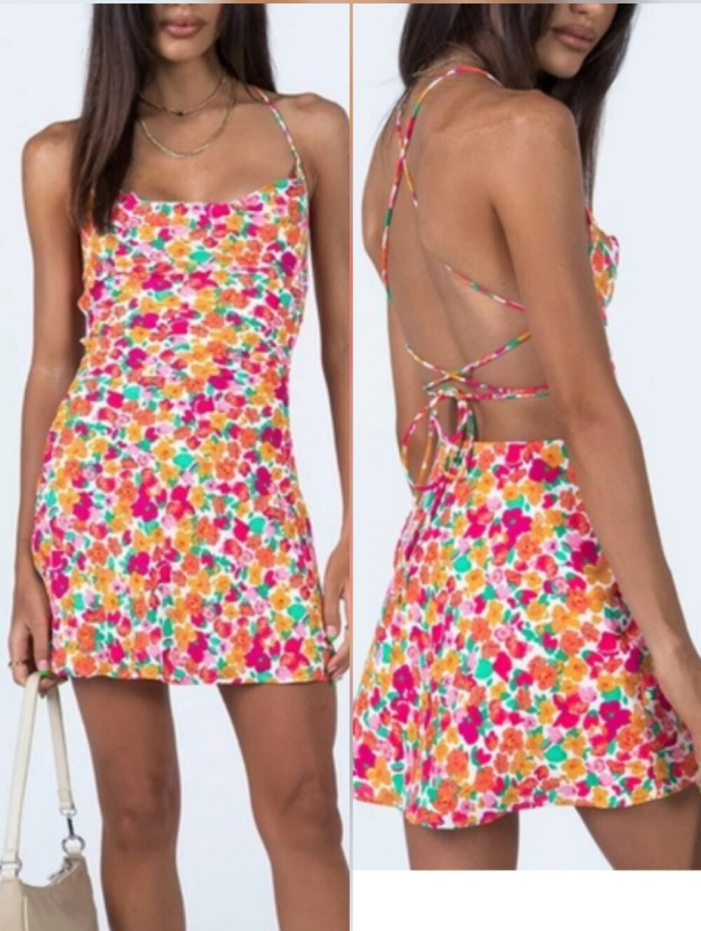 Princess Polly Celena Mini Dress Rainbow Floral Strappy Back